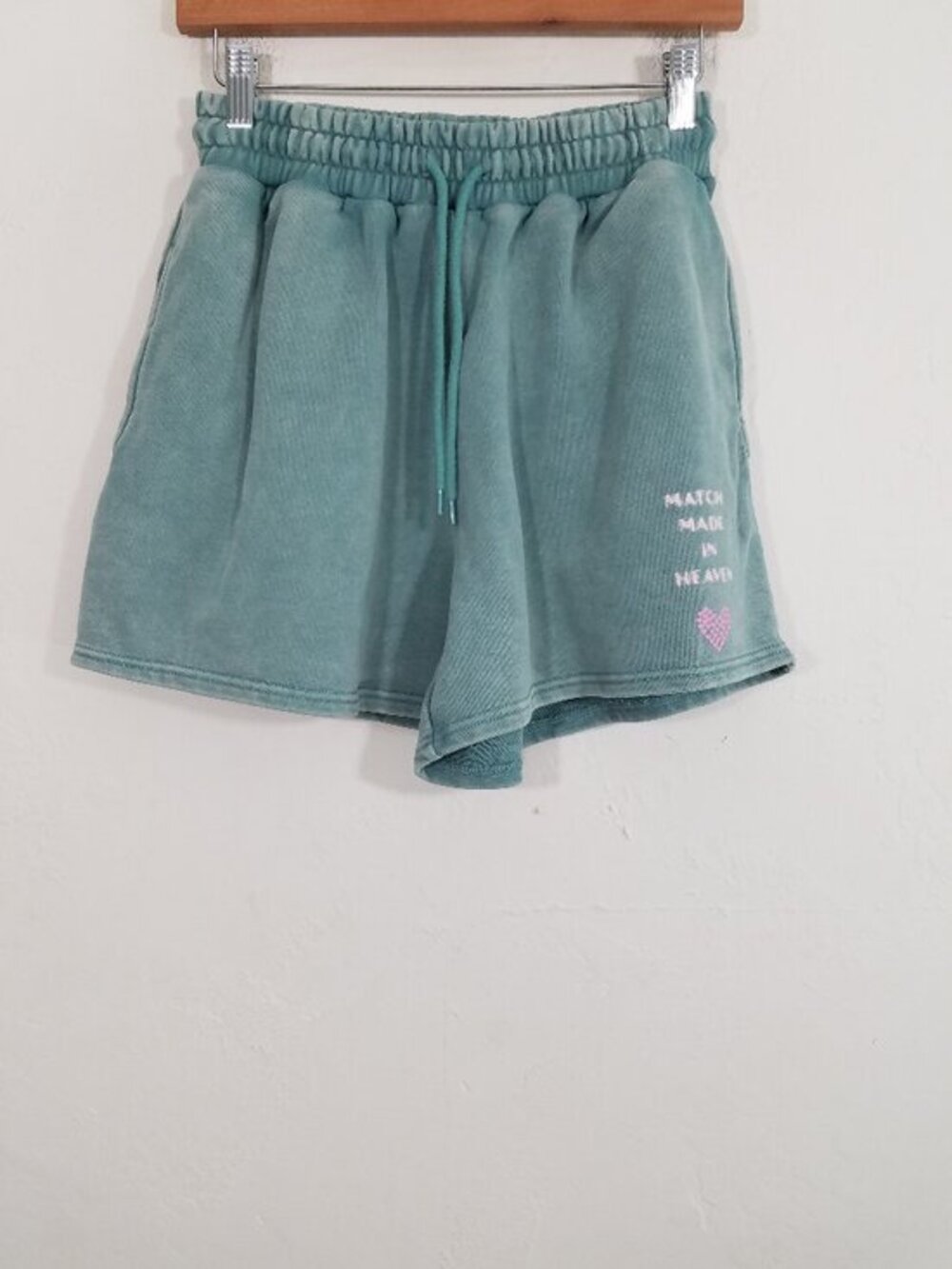 White Fox Match Made in Heaven High Waist Sweat Shorts Cotton Green Size M